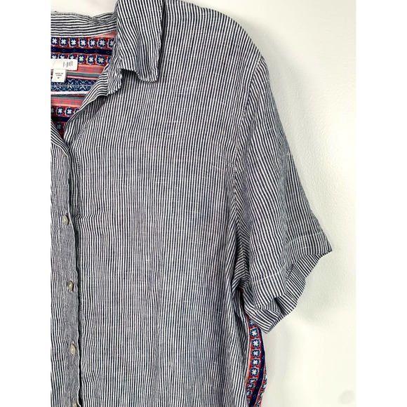J Jill Linen Blend Mixed Print Short Sleeve Button Front Blouse M - Picture 3 of 6